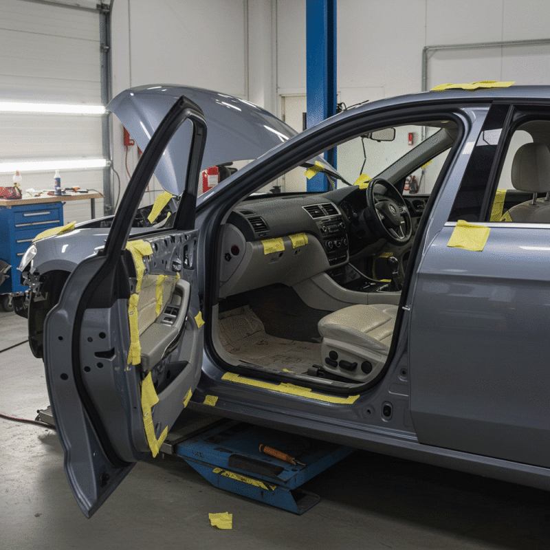 A modern car interior with visible soundproofing materials applied for enhanced acoustic comfort